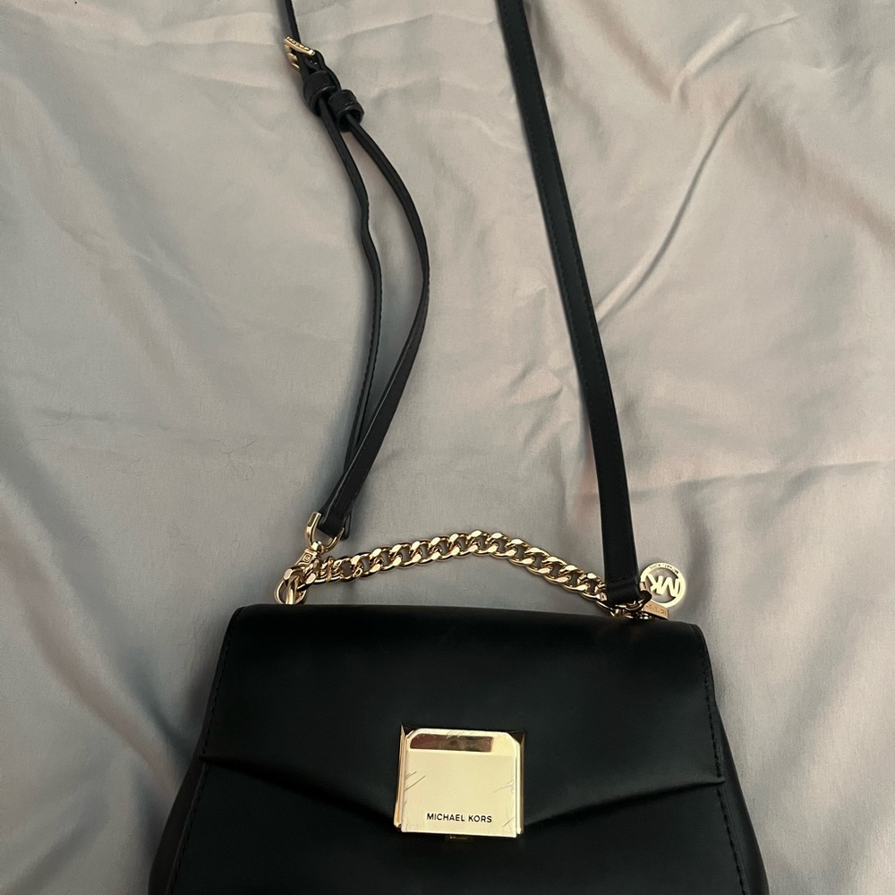 Michael Kors Black Crossbody Bag with Gold Accents